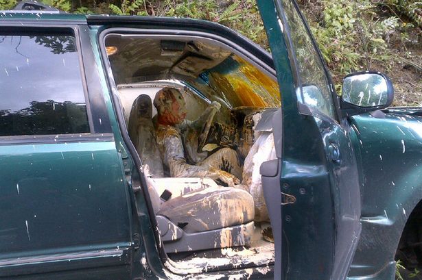 Paint Car SUV Crash Art Installation Accident - Driver Covered In Latex Paint