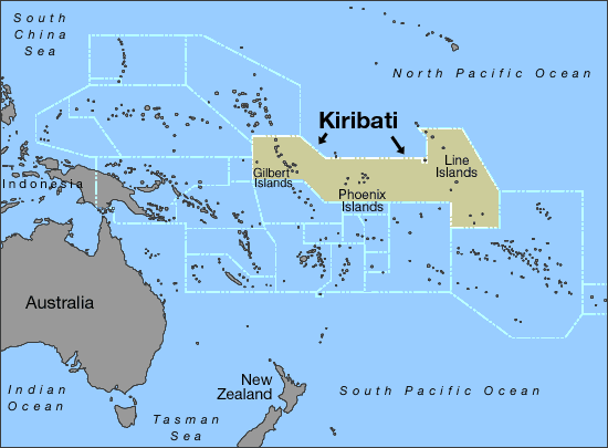 Kiribati - Map - Pacific Ocean Island Chain - Global Warming Victim - Climate Change