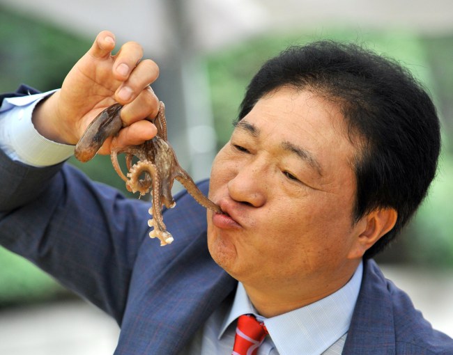 South Korea - Food Festival - Eating Live Octopus - Asian Man